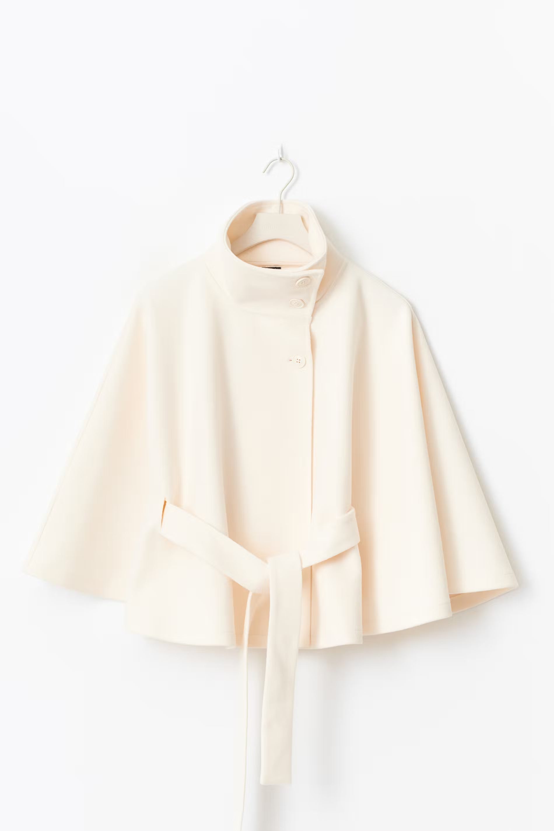 CLARA dames cape jas – elegante cape-mantel met ceintuur & hoge kraag