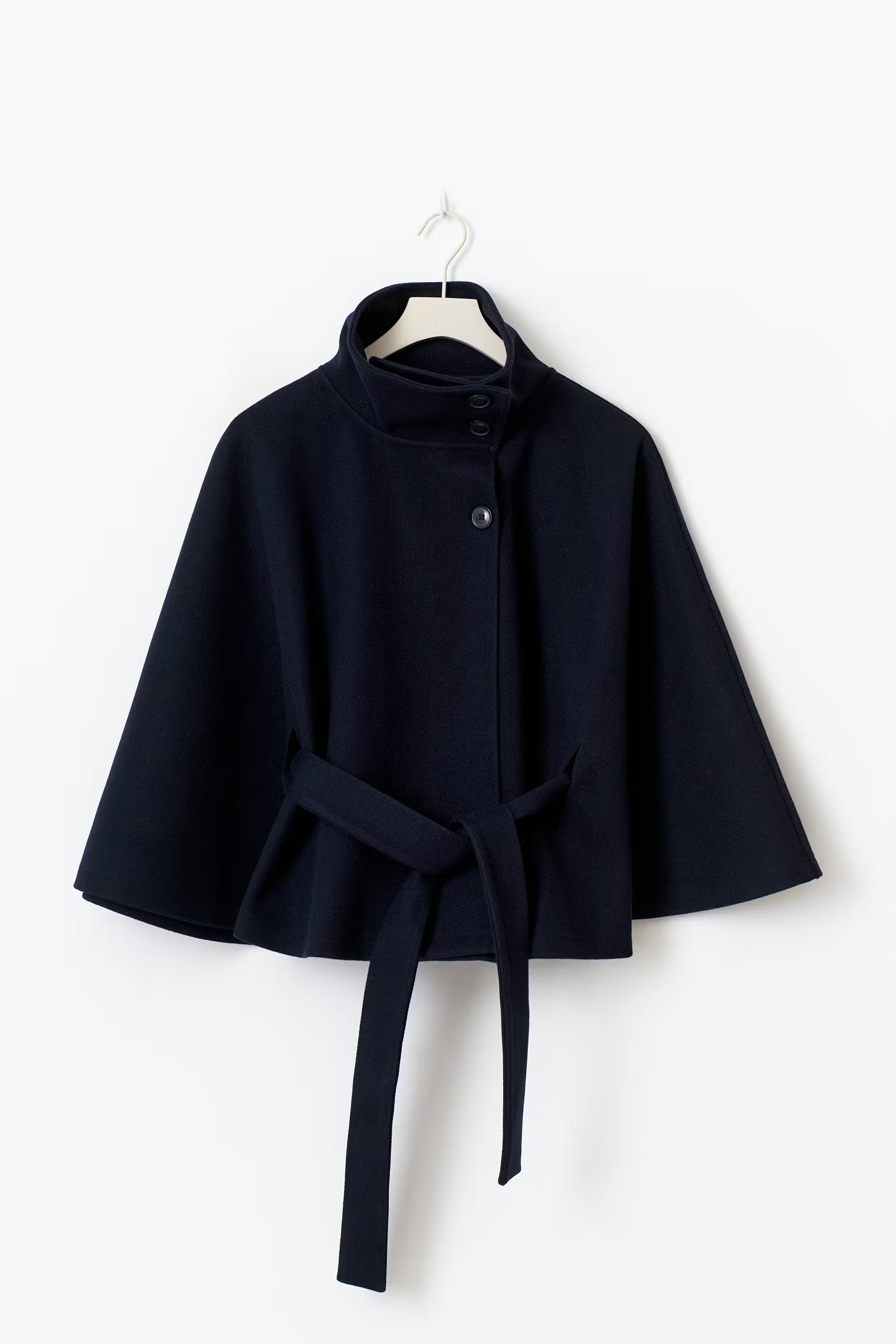 CLARA dames cape jas – elegante cape-mantel met ceintuur & hoge kraag