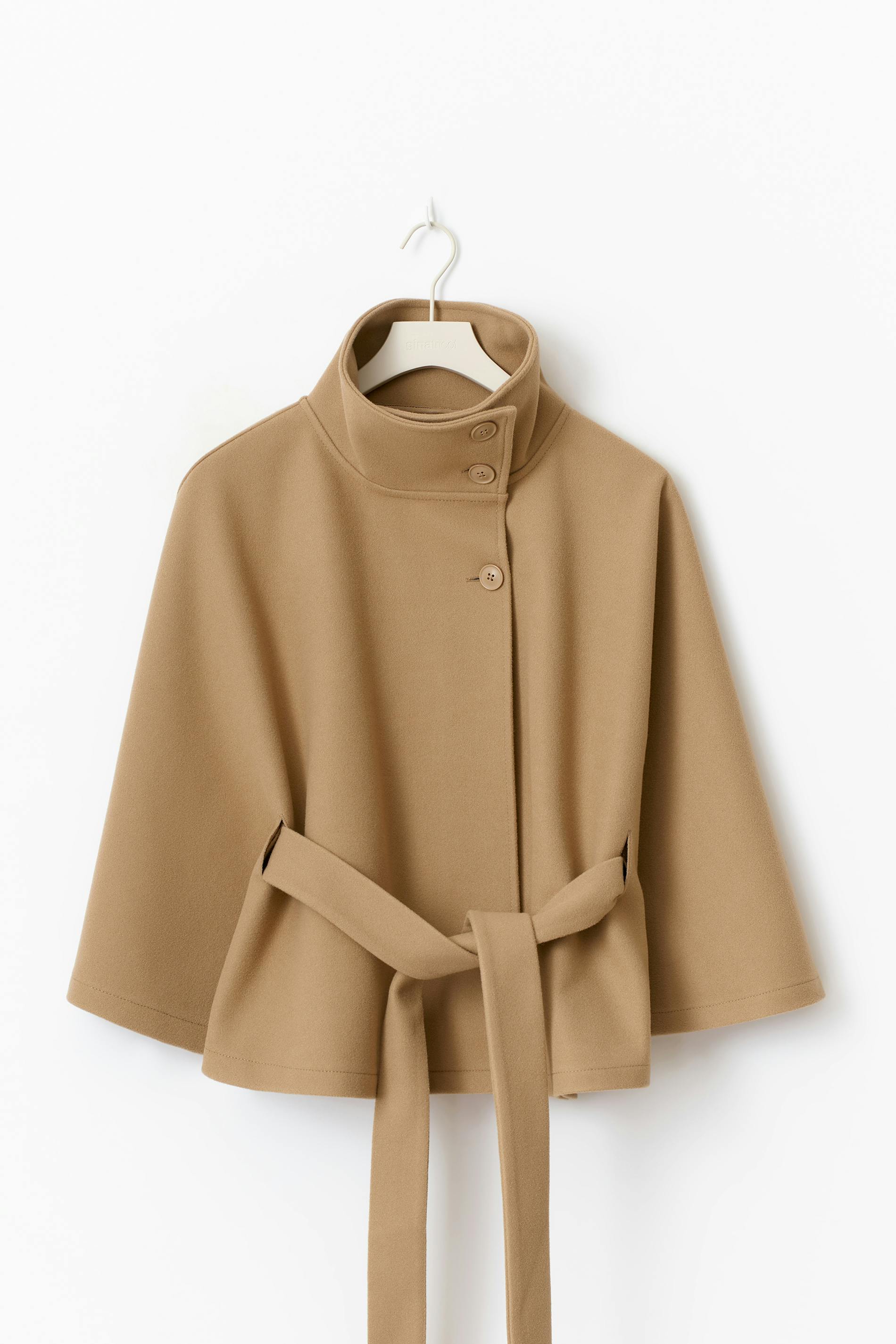 CLARA dames cape jas – elegante cape-mantel met ceintuur & hoge kraag