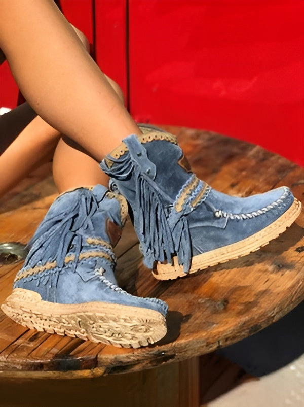 Boho dames westernlaarzen – suède laarzen met franjes & comfortabele fit