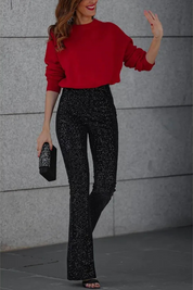 Noa | Sprankelende Flared Dames Broek | Glitter & Pailletten | Perfect voor Feestelijke Outfits