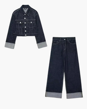 Donkere Denim Oversized Set met Stiksels voor Dames – Trendy & Comfortabel