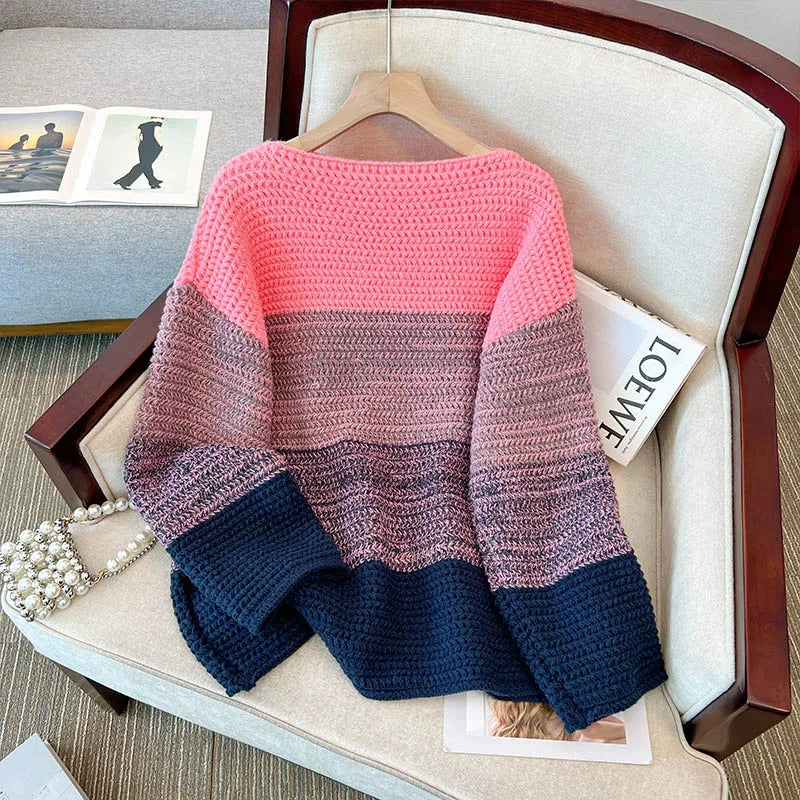 MELINA dames trui – oversized patchwork sweater in kleurrijk design