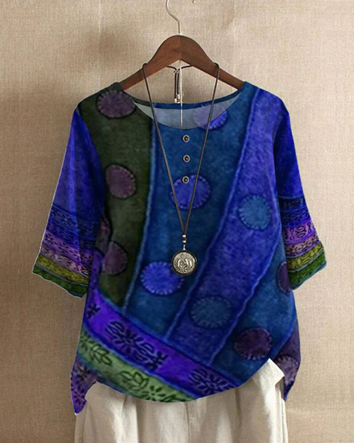 Ritva Boho Top Dames | Luchtige Oversized Top met Unieke Print