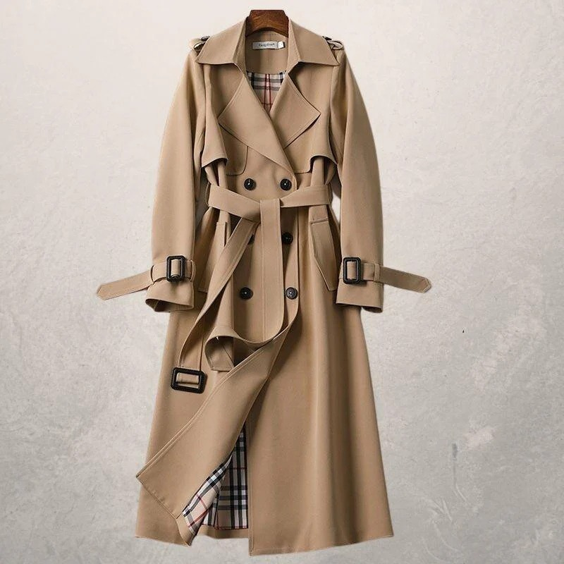 GURI dames trenchcoat – getailleerde jas met ceintuur & dubbele knopen