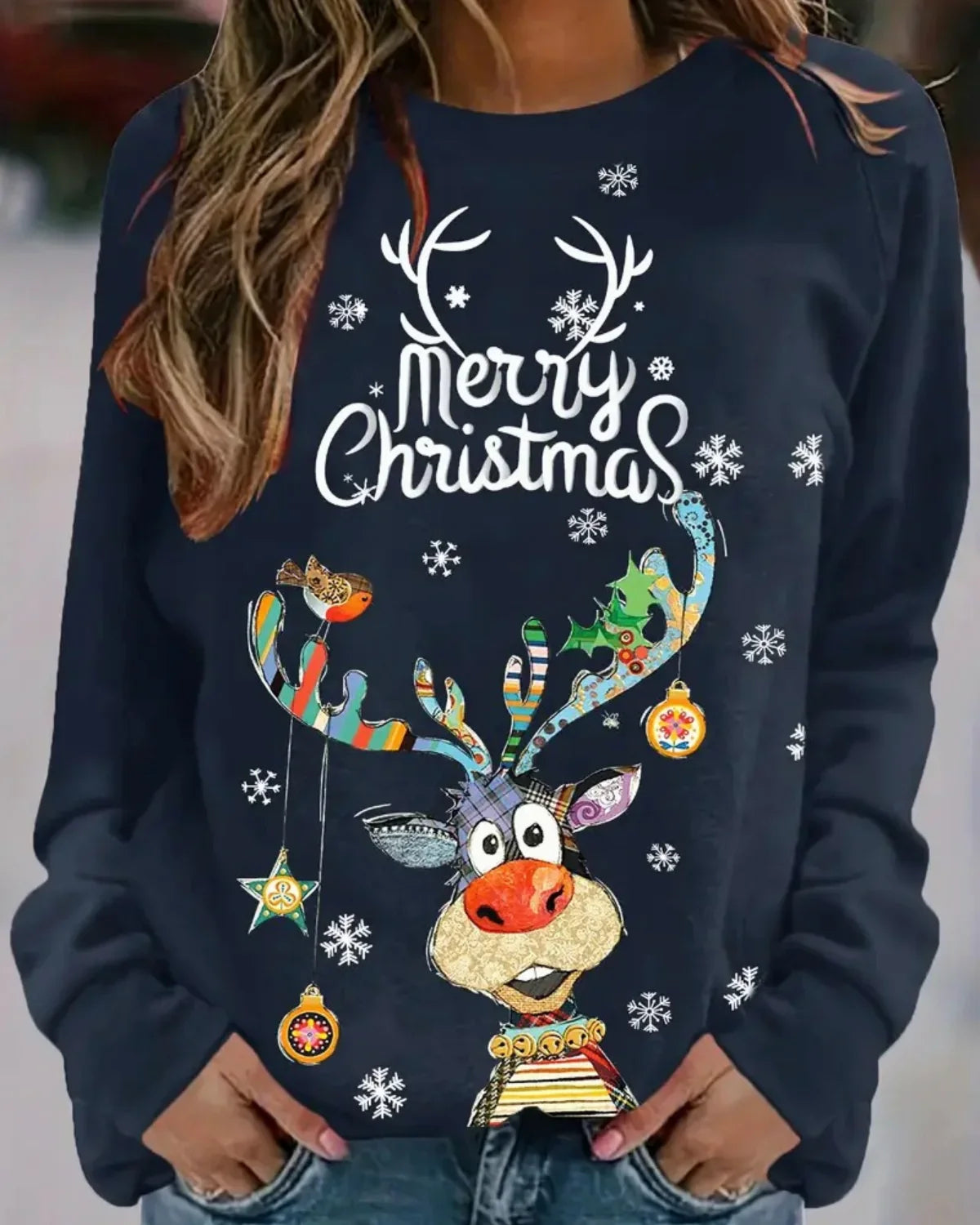 Quinty | Kersttrui voor Dames | Warme & Feestelijke Trui met Rendierprint