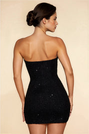 Mesh mini jurk dames – luxe beaded bodycon dress met bandeau cowl hals