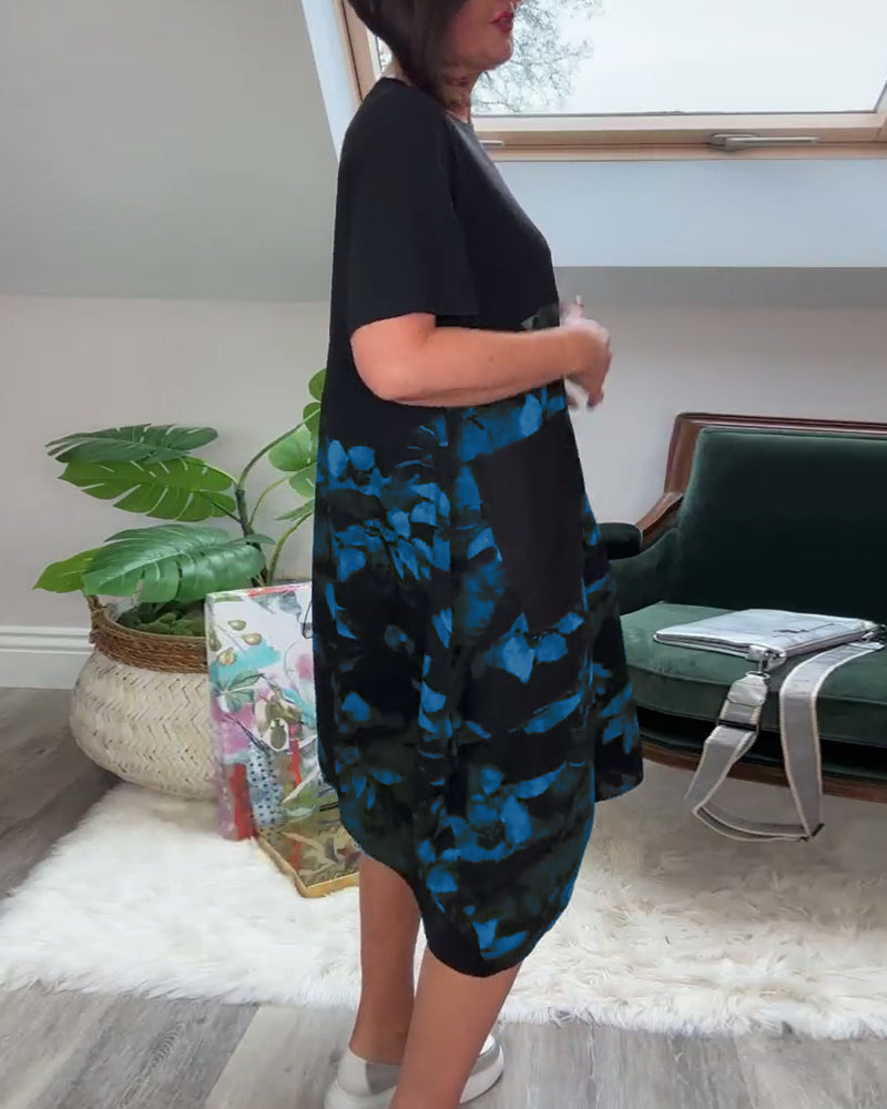 Patchworkjurk met Bloemenprint – Elegante Damesjurk met Ronde Halslijn