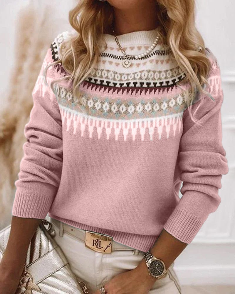 Dames gebreide trui – Fair Isle motief van wolmix met ronde hals