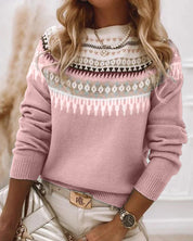 Dames gebreide trui – Fair Isle motief van wolmix met ronde hals