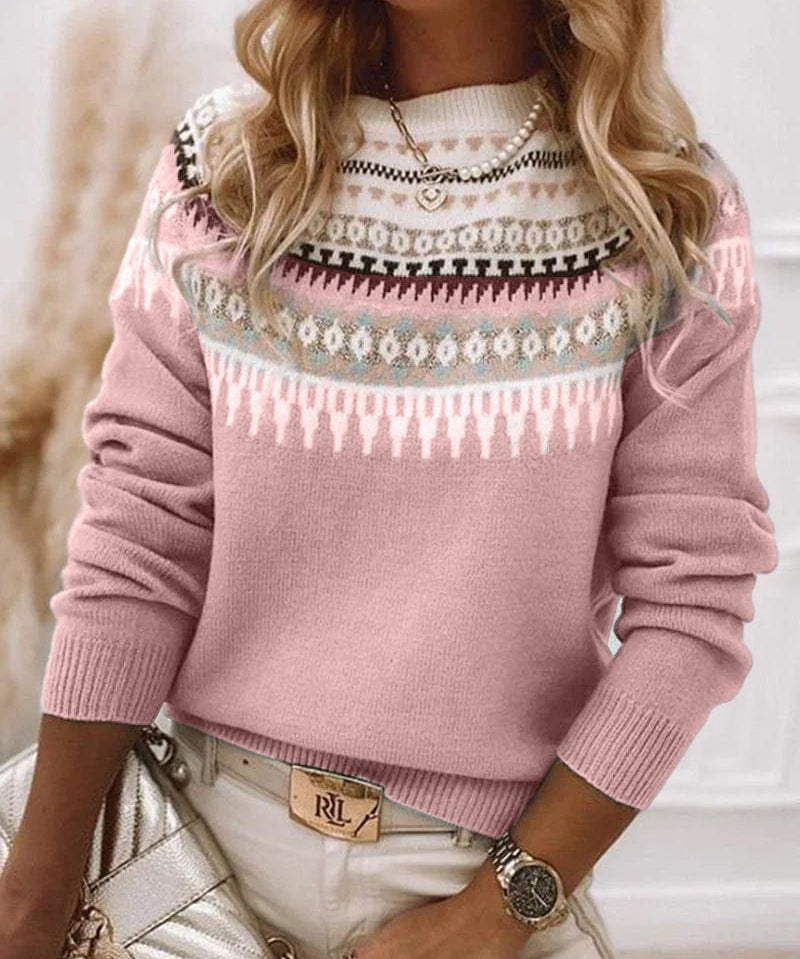 Dames gebreide trui – Fair Isle motief van wolmix met ronde hals