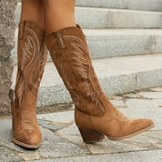 Elin Modieuze Dames Cowboylaarzen – Westernstijl Laarzen met Dikke Hak