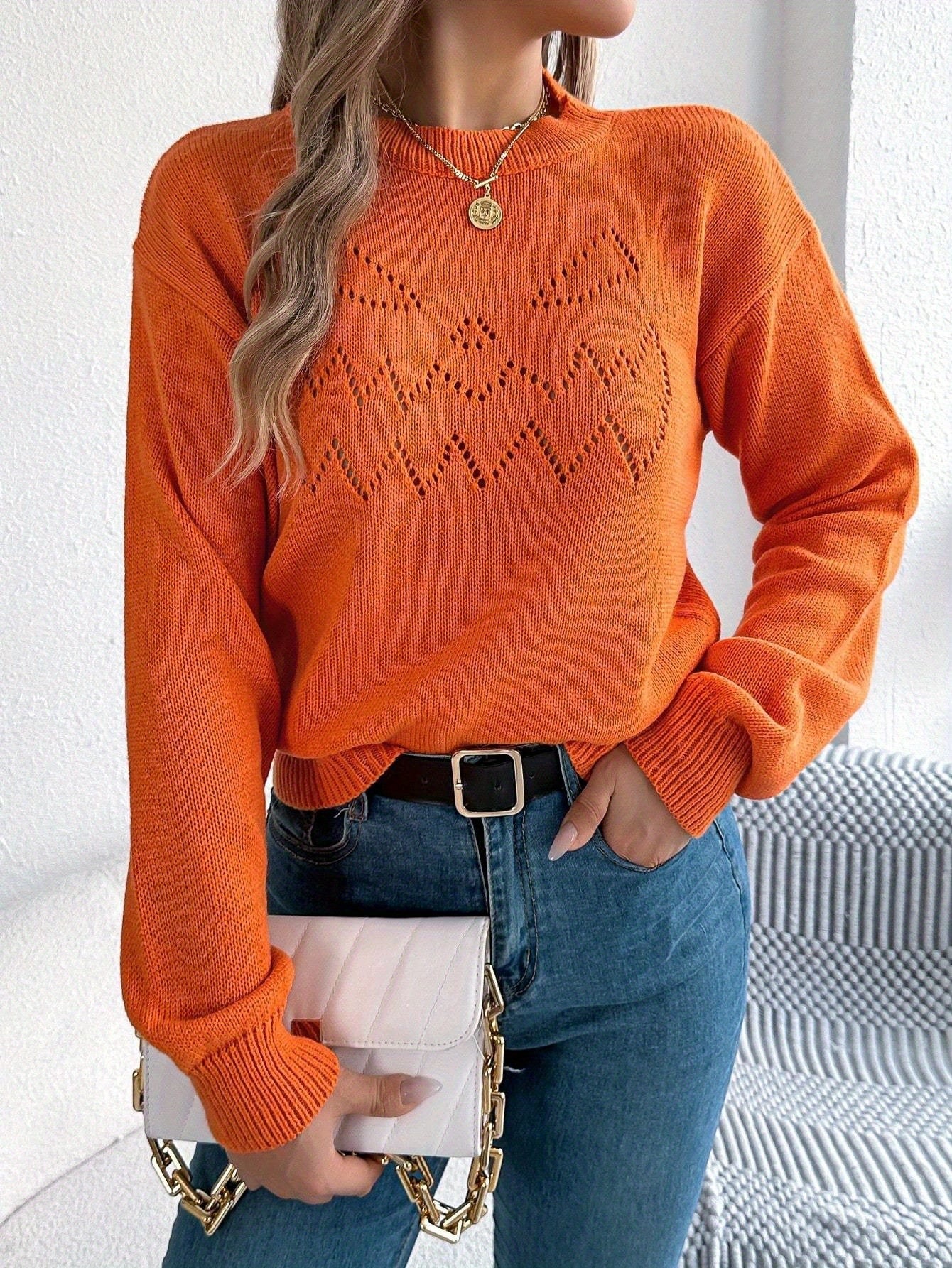 Oversized Trui Dames – Gebreide Halloween Trui met Pompoenontwerp