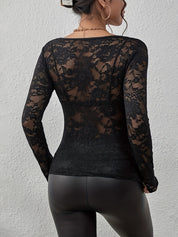 Petunia top dames – lange mouw V-hals top met elegante kanten details