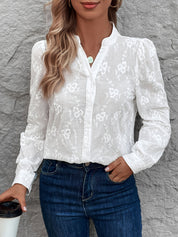 Kanten Geborduurde Blouse Dames – Elegante Lange Mouwen Blouse van Katoen