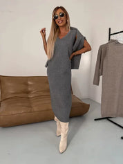 Solange dames set – elegante midi-jurk met bijpassende coltrui voor herfst en winter