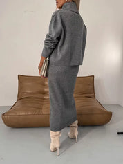 Solange dames set – elegante midi-jurk met bijpassende coltrui voor herfst en winter