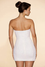 Mesh mini jurk dames – luxe beaded bodycon dress met bandeau cowl hals