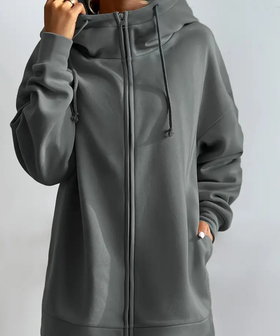 Lange dames hoodie met hoge kraag en rits – comfortabel & casual