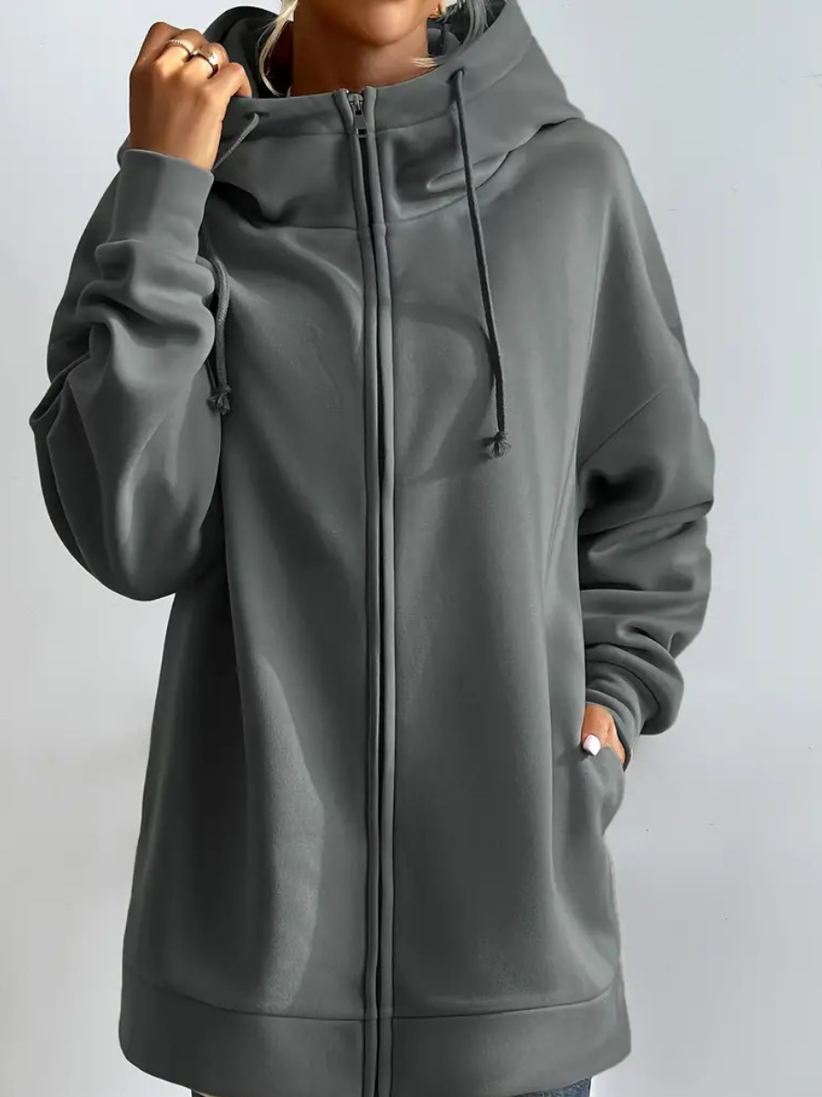 Lange dames hoodie met hoge kraag en rits – comfortabel & casual