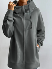Lange dames hoodie met hoge kraag en rits – comfortabel & casual
