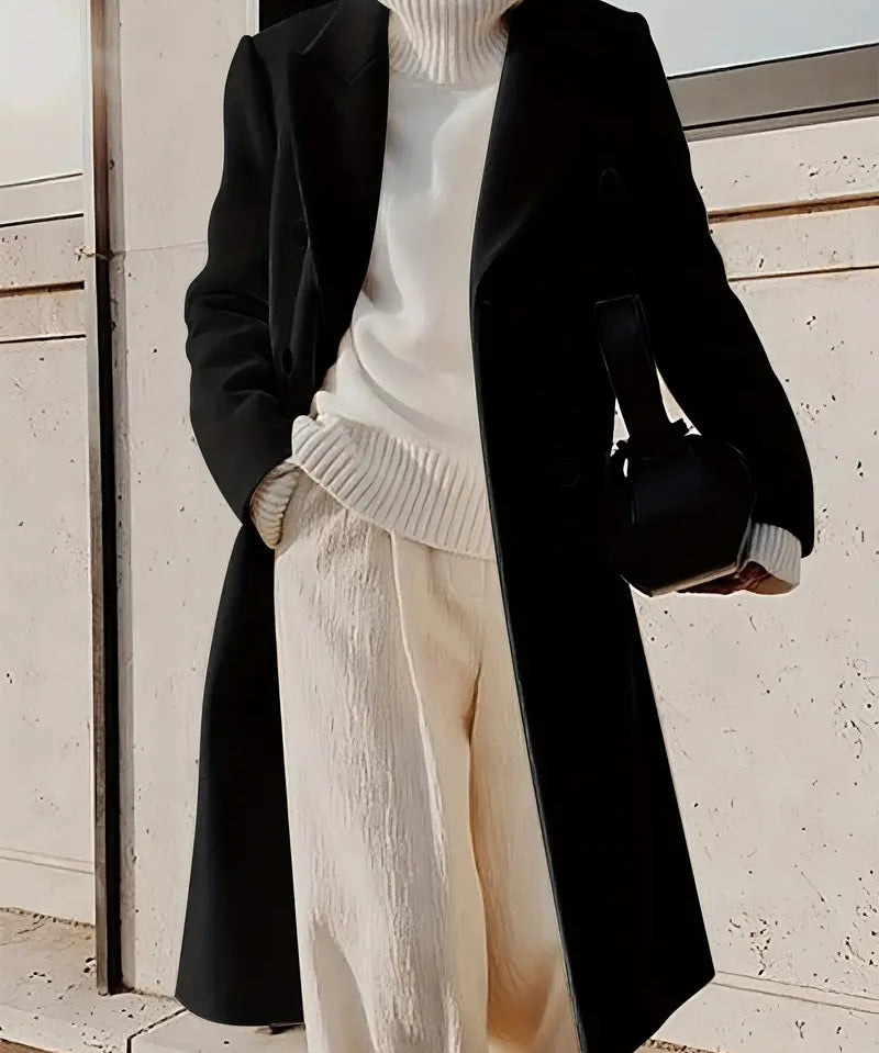 Lange trenchcoat dames – elegante kasjmier jas voor herfst en winter