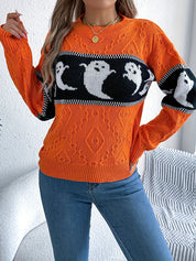 Halloween Trui Dames – Gebreide Trui met Spookmotieven in Zwart & Grijs