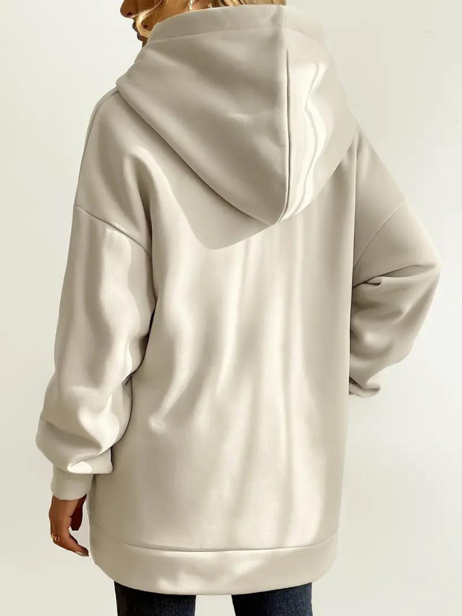 Lange dames hoodie met hoge kraag en rits – comfortabel & casual