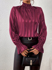 Satijnen Dames Blouse – Noëlle | Luxe Blouse met Lange Mouwen en Shirred Kraag