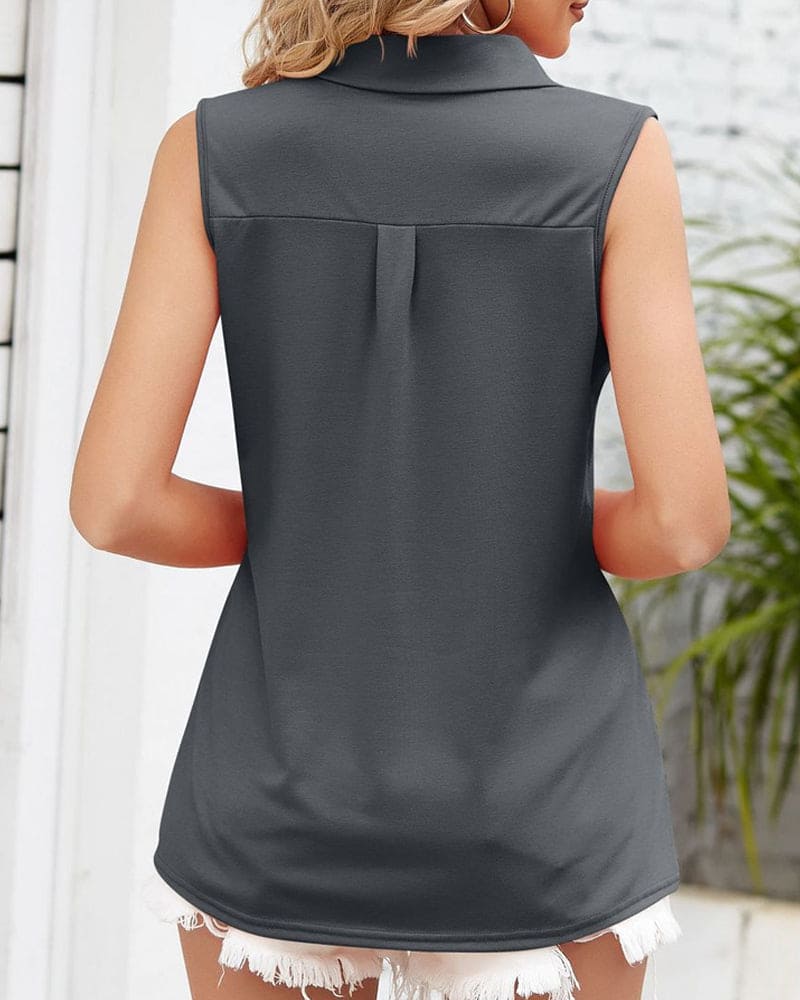 Mouwloze dames blouse Rina – elegante zomerblouse met kraag & O-hals