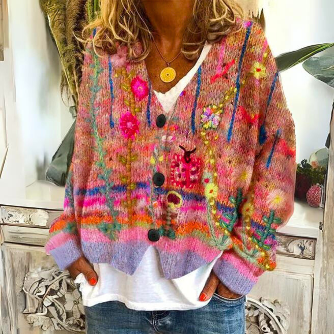 Kleurrijk Vest voor Dames – Comfortabel Gebreid Vest met Vrolijke Prints