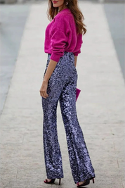 Noa | Sprankelende Flared Dames Broek | Glitter & Pailletten | Perfect voor Feestelijke Outfits