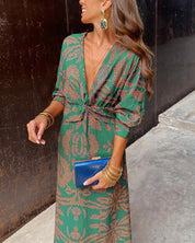 Boho maxi wrap jurk dames – casual chique overslagjurk met lange lengte