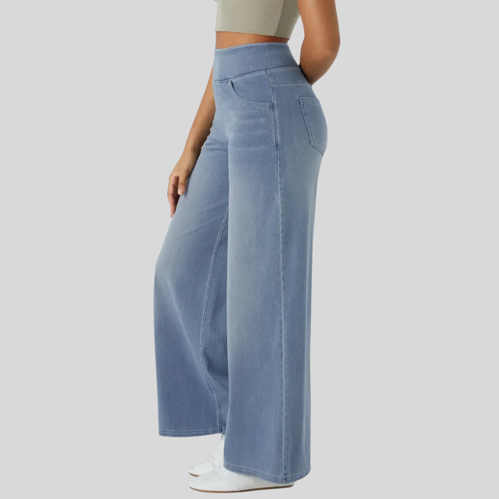Dames broek met hoge taille | Elastische stretchbroek met comfortabele pasvorm & flatterend silhouet