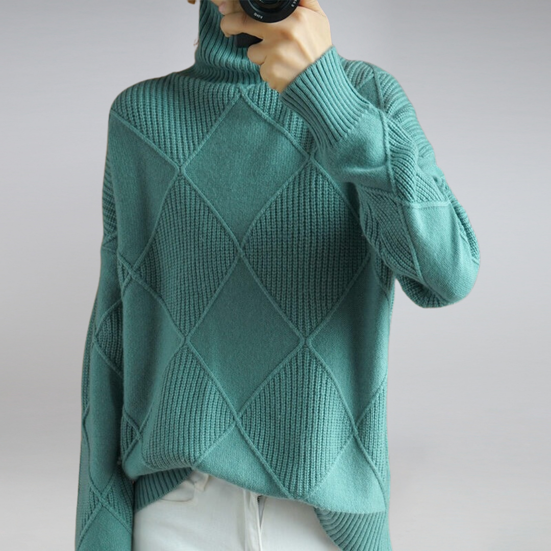 Dames Gebreide Oversized Trui – Stijlvolle en Comfortabele Sweater met Geometrisch Breipatroon