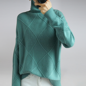 Dames Gebreide Oversized Trui – Stijlvolle en Comfortabele Sweater met Geometrisch Breipatroon