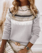 Dames gebreide trui – Fair Isle motief van wolmix met ronde hals