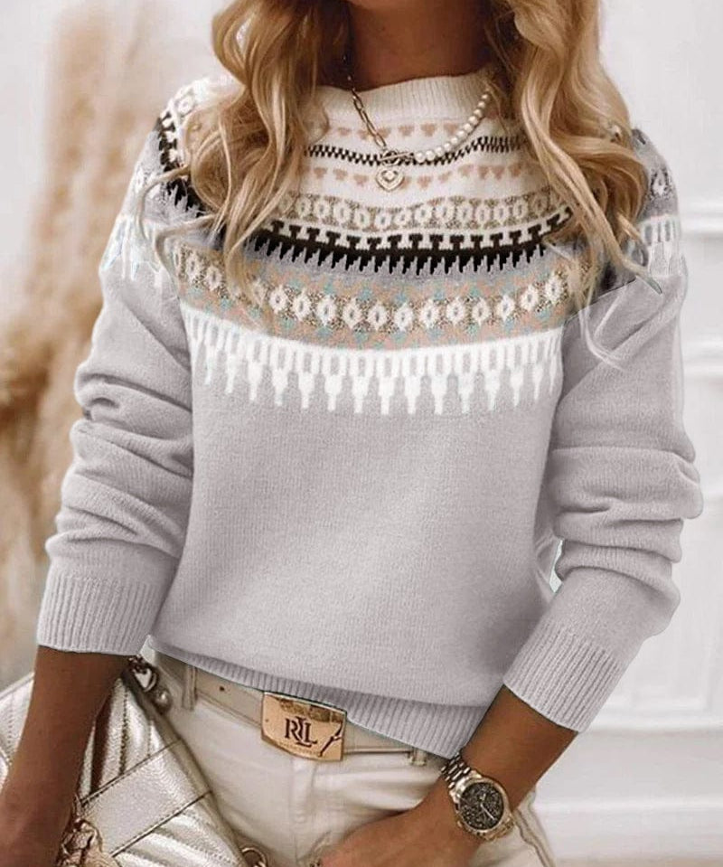 Dames gebreide trui – Fair Isle motief van wolmix met ronde hals