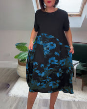 Patchworkjurk met Bloemenprint – Elegante Damesjurk met Ronde Halslijn