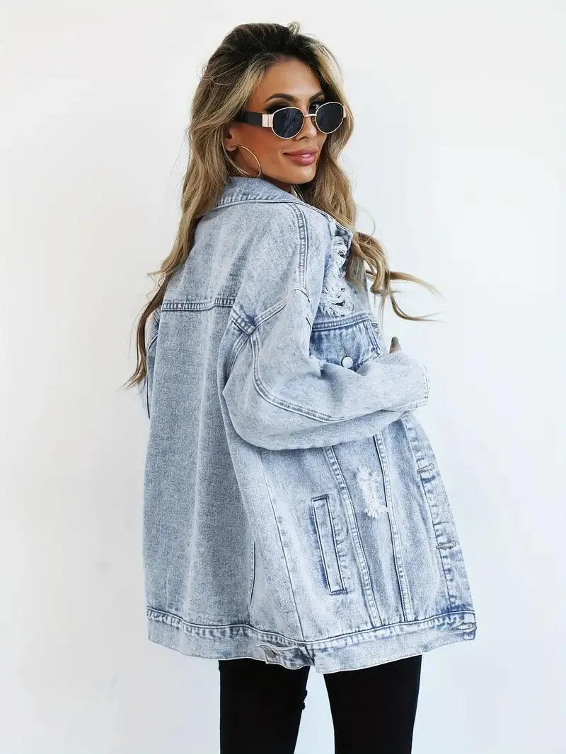 Fay oversized denim jack dames – warm spijkerjack met voering & zakken