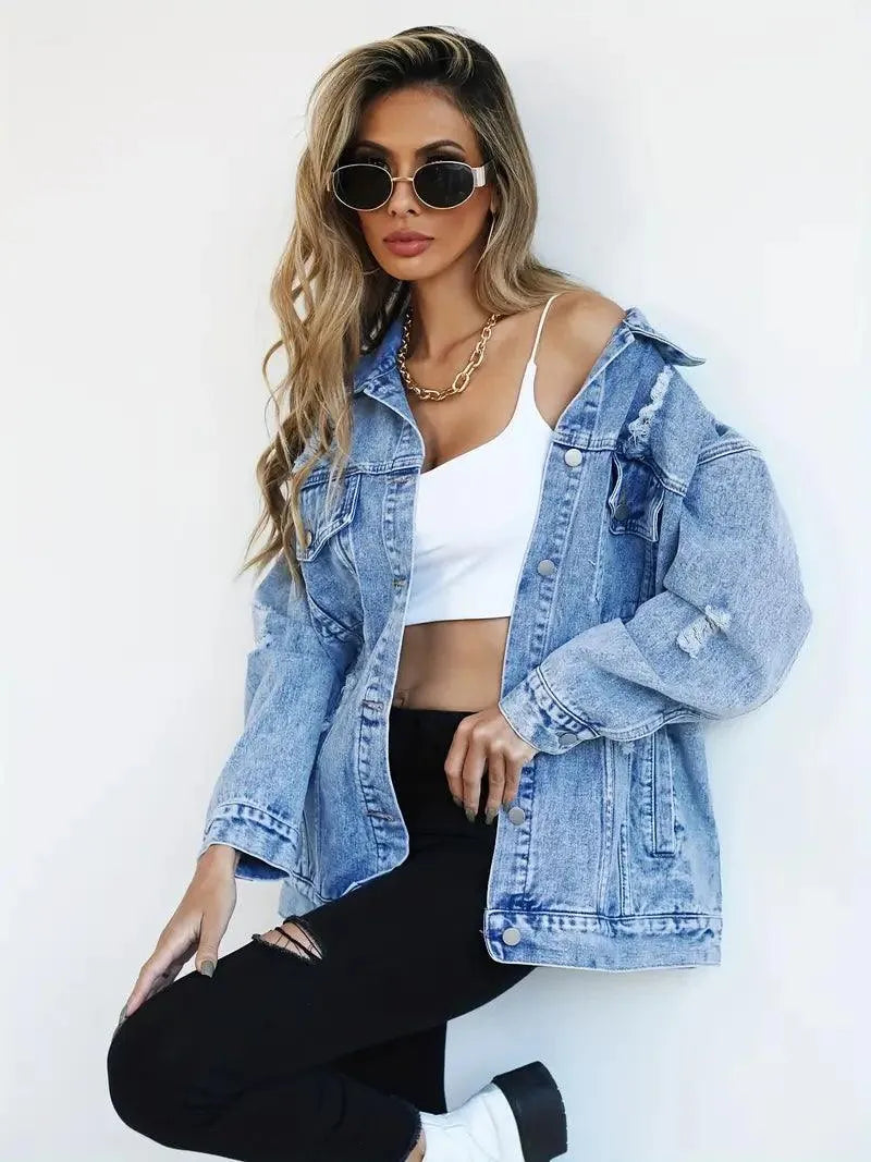 Fay oversized denim jack dames – warm spijkerjack met voering & zakken
