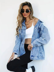Fay oversized denim jack dames – warm spijkerjack met voering & zakken