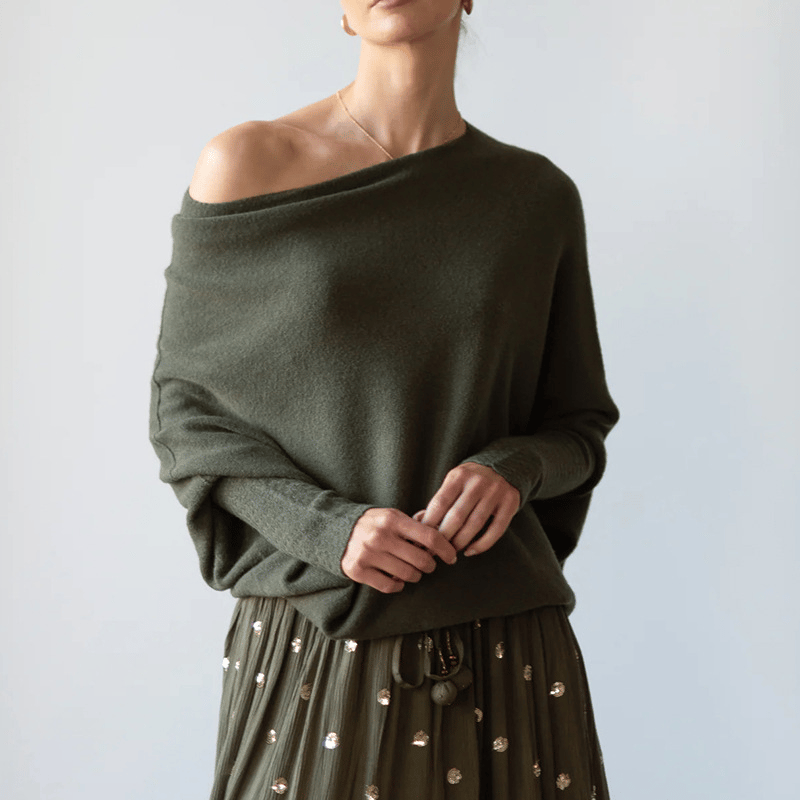 Off shoulder trui dames – losse gebreide trui met elegante open schouderlijn
