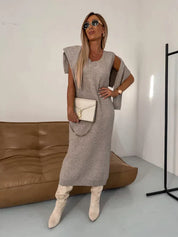 Solange dames set – elegante midi-jurk met bijpassende coltrui voor herfst en winter