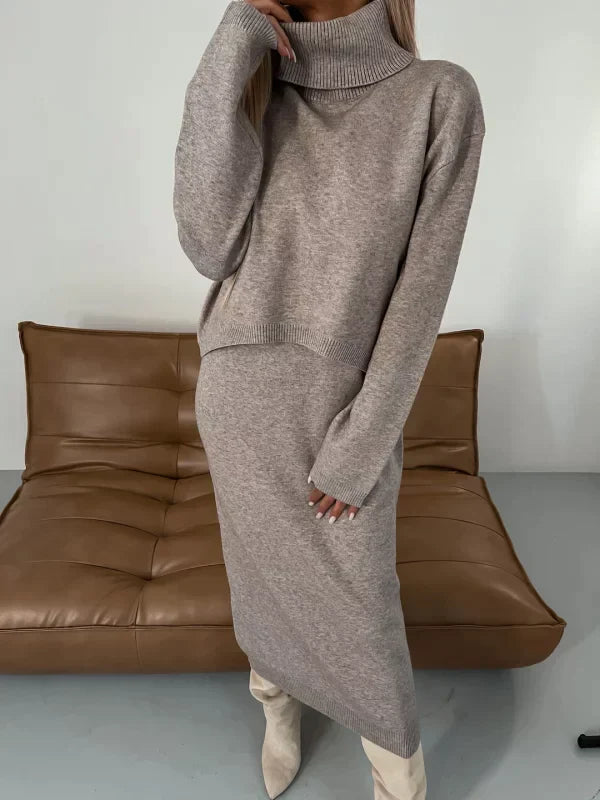 Solange dames set – elegante midi-jurk met bijpassende coltrui voor herfst en winter