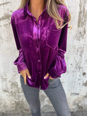 Fleur dames fluwelen overhemd – luxe blouse met zachte glans en elegante pasvorm