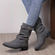 Vintage Charme Slouchy Western Enkellaarsjes – Trendy Laarzen met Gespdetail