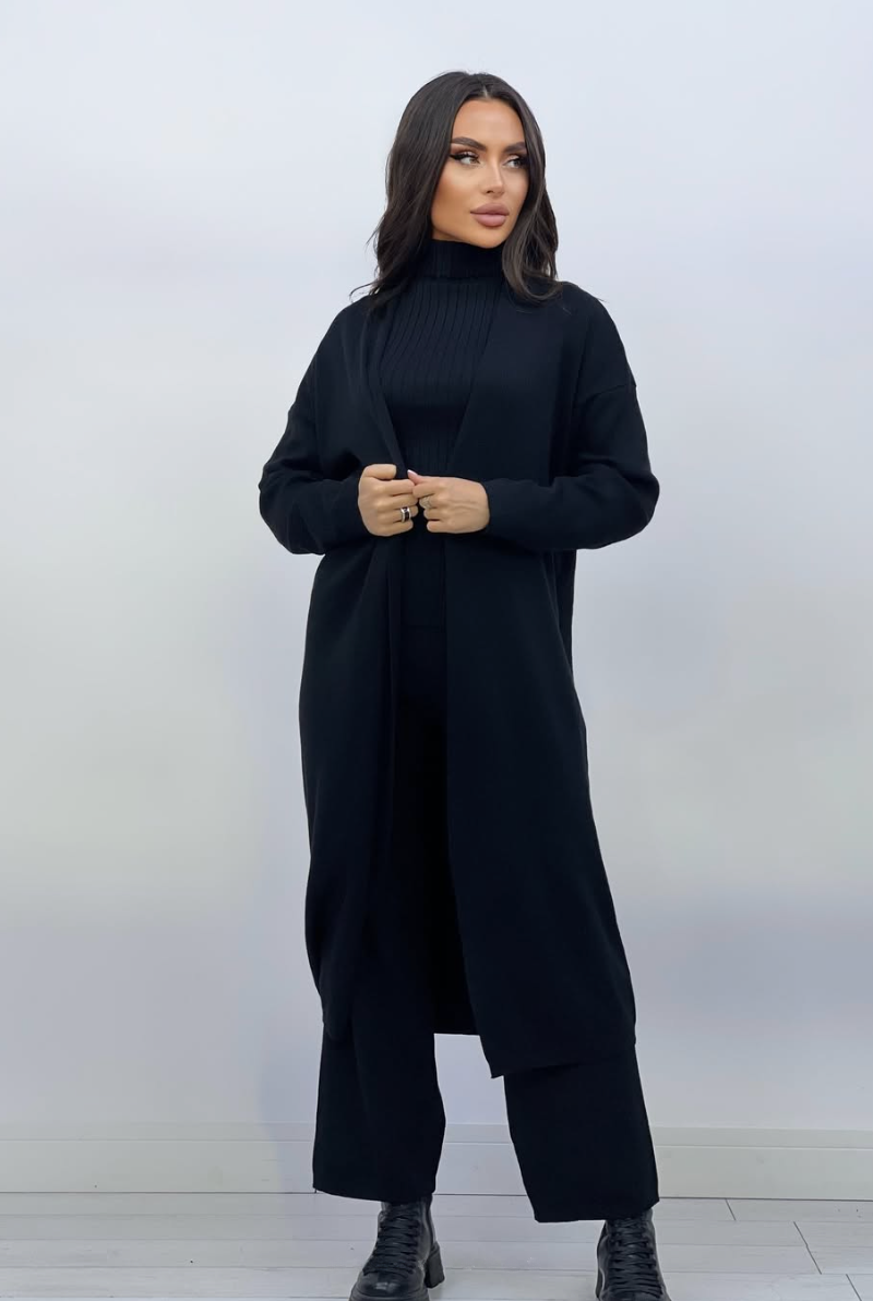 Roxy 3-delige co-ord set dames – gebreide cardigan, coltrui & wijde broek