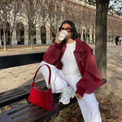 Rode oversized damesjas – stijlvolle leren jas met trendy pasvorm