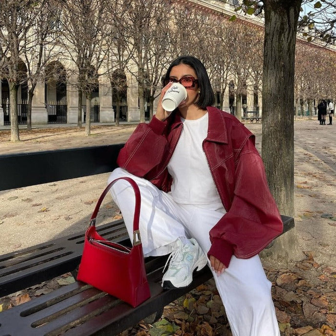 Rode oversized damesjas – stijlvolle leren jas met trendy pasvorm